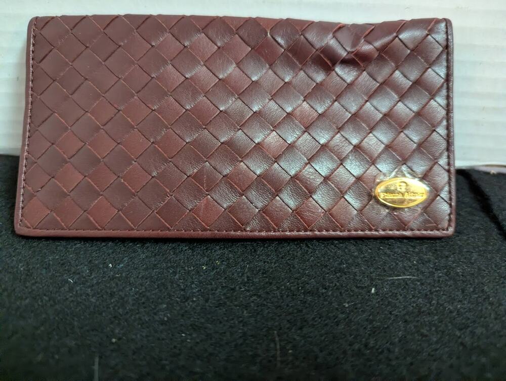 Etienne Aigner Wallet Basketweave Burgundy wine checkbook cover leather